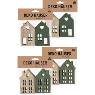 Holz Häuser zum Dekorieren - 16erSet - DIY Kreativset zum Basteln - Weihnachtsdeko Winterdeko Weihnachtsdorf Deko - Grün