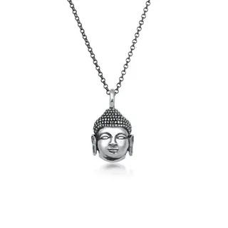 KUZZOI Halskette Herren Anhänger Buddha Kopf Oxidiert 925 Silber