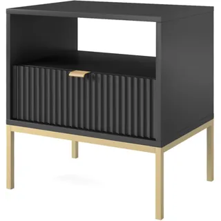Selsey Vellore - Nachttisch, Schwarz mit geriffelter Front und goldenem Rahmen, 54 cm