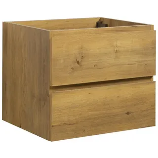 Badplaats Waschbeckenunterschrank Angela 60 x 48 cm Eiche - Hängender Badezimmerschrank mit 2 Schubladen, Vormontiert und mit Soft-Close - Braun