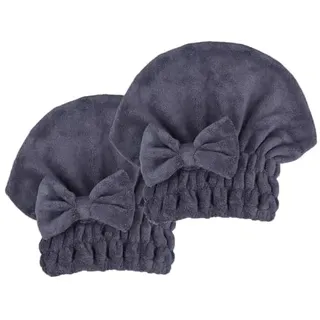 MAYOUTH Mikrofaser Turban Handtuch Set für Haar schnell trocken, 2 Stücke Kopfhandtuch Haarturban mit Schleife für Damen & Mädchen (Dunkelgrau X2)