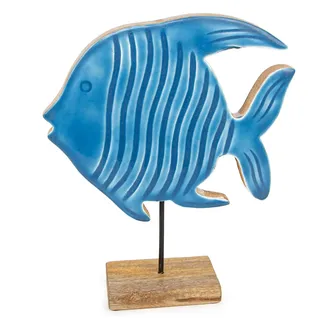Logbuch-Verlag Fisch Figur aus Holz blau braun Dekoobjekt maritim Badezimmer Dekoration zum Hinstellen 25 cm