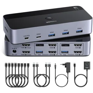 UGREEN HDMI KVM Switch 2 PC 2 Monitore 8K60Hz 4K240Hz Tastatur und Desktop-Controller Umschaltung 4 USB 3.0 Ports Kompatibel mit Windows/Linux/MacOS usw.