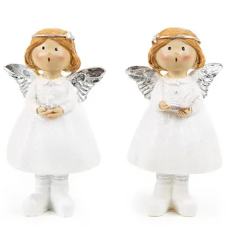 Logbuch-Verlag 2 Engel Figuren Schutzengel Geschenk weiß Silber 11,5 cm Deko Tischdeko Kommunion Konfirmation