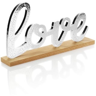 com-four® Deko Aufsteller in Metalloptik - Schriftzug Love auf Holzsockel - Deko-Schriftzug zum Hinstellen - 29,5x16x5cm (01 Stück - Love 29.5cm)