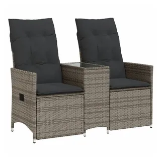 vidaXL Gartensofa 2-Sitzer Verstellbar mit Tisch grau
