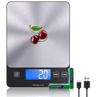 Digitale Küchenwaage, USB C Elektronik Küchenwaage, 15 kg Hochpräzise 1g/0.03oz Lebensmittelwaage, Professionell mit harter Funktion, Batterien enthalten (food scale)