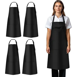 Cheerhom 4 Stück Kochschürze Herren, Schwarz, 24.3 x 19.3 x 1.0cm (4er Pack)