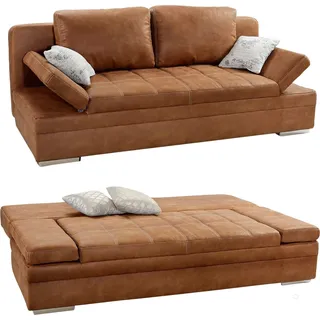 Schlafsofa verstellbar Bettkasten Couch Steppung Antiklederoptik in Braun Curry / 15117 - Braun