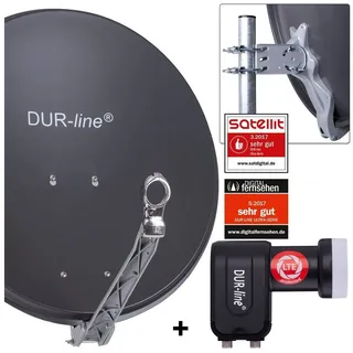 Dur-Line Select 60cm/65cm Spiegel/Schüssel Anthrazit + Twin LNB - für 2 Receiver/TV [Neuste Technik, DVB-S2, 4K, 3D]