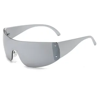 YAMEIZE Trendy Y2K Wraparound Sonnenbrille für - Damen Herren Rimless Oversized Wrap Around Eyewear UV400 Schutz Personalisierte Sport Shade Outdoor......