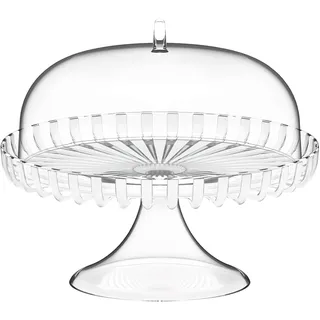 GUZZINI - Tortenplatte Mit Fuss Und Haube "Dolcevita", Bio-Based Plastic, Mother of pearl, 31x31xh27, Durchsichtig,Weiß