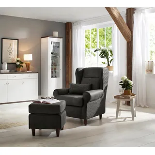 Home affaire Ohrensessel »Eric« inklusive Hocker in Karostoff oder Luxusmicrofaser Vintageoptik, grau