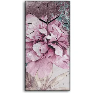 Küche Wohnzimmer Wand Leinwand Uhr Quarz 30x60 Gemälde Blumen Pflanze Kunst - schwarze Hände - Rosa