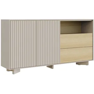 Selsey Kommode 156 cm Kaschmir Eiche Vicenza – Moderne Kommode mit 2 Schubladen und 2 Türen, Kommode Holz fürs Wohn- und Schlafzimmer, breites Sideboard Möbel mit Rillenfront und Stauraum