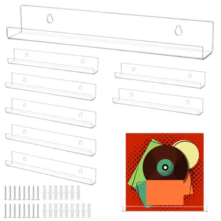 QWORK® 8 Stück Schallplatten Regal, 30.5cm Schwebende Regale aus Acryl, Transparentes Acryl-Wandregal, für Schlafzimmer, Wohnzimmer, Badezimmer
