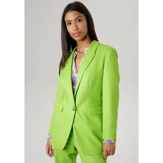 Aniston SELECTED Longblazer ANISTON SELECTED, Damen, Gr. 46, grün (apfelgrün), Web, Obermaterial: 95% Polyester, 5% Elasthan. Futter: 100% Polyester, unifarben, figurumspielend Po-bedeckend, Blazer Longblazer, in trendy Farbpalette