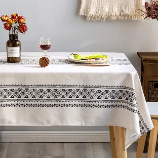 Glory Season Rustikale Tischdecke Leinen Stoff Dekorativ 139x250 CM Rechteck Gedrucktes Muster Geometrie Design Nicht-Fade Waschbare Tischabdeckung für Küche Esstischplatte