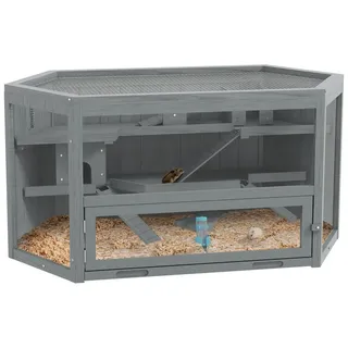 PawHut Kleintierkäfig 3 Etagen 115 x 60 x 55 cm grau