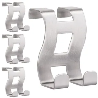 RICOO 4 x Türhaken zum Einhängen Edelstahl Haken Badezimmer MH001-4 Garderobenhaken Kleiderhaken Tür Garderobe Bademantel- & Handtuchhaken ohne Bohren Türgarderobe Türhänger Metallhaken Jackenhaken