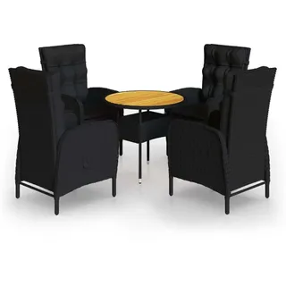 vidaXL 5-tlg. Garten-Bistro-Set Poly Rattan Schwarz - Schwarz