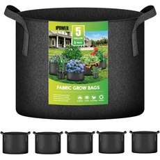 iPower 15L 5er-Pack Grow Bags Stoff Belüftungstöpfe Behälter mit Riemengriffen für Kindergarten und Pflanzen (schwarz)