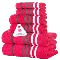 Casa Copenhagen Exotisches 6-teiliges Handtuch-Set, Rosa, 525 g/m2, 2 Badetücher, 2 Handtücher, 2 Waschlappen aus weicher ägyptischer Baumwolle für Badezimmer, Küche und Dusche