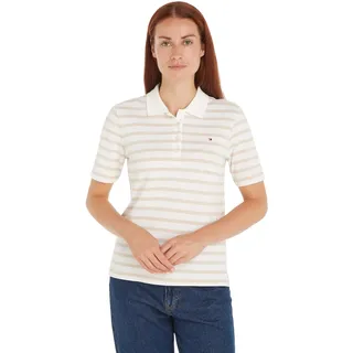 Tommy Hilfiger Damen Poloshirt Kurzarm Stripe Slim Fit, Weiß (Breton STP/Ecru/Classic Beige), 3XL