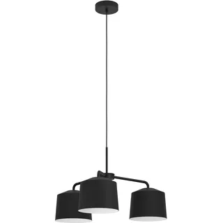 EGLO Hängelampe Caguanes, Esstisch Pendelleuchte 3-flammig | minimalistische Esszimmerlampe aus Textil und Metall in Schwarz und Weiß, Hängeleuchte mit E27 Fassung