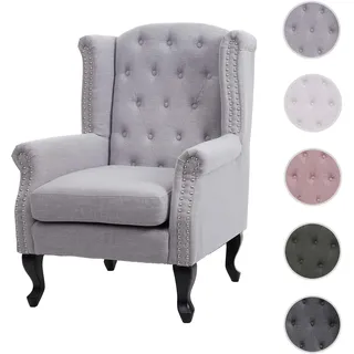 Sessel Chesterfield, Relaxsessel Clubsessel Ohrensessel, wasserabweisend Stoff/Textil ~ grau ohne Ot