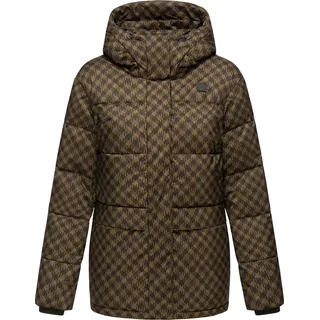 Steppjacke RAGWEAR "Steppjacke Wikesh Print", Damen, Gr. XL, braun, Obermaterial: 100% Polyester PES.  Obermaterial: Futter: 100% Polyester PES. 100% Polyester PES., gerade Po-bedeckend, hoch geschlossener Ausschnitt, Ärmel ohne Ärmelschlitz Strickbündchen, Jacken Steppjacke, Wasserdichte Damen Winterjacke mit Hahnentritt-Muster