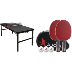 JOOLA Midsize FA - klappbare Tischtennisplatte inkl. Tischtennisnetz im modernen Design & Tischtennis Set Duo PRO 2 Tischtennisschläger + 3 Tischtennisbälle + Tischtennishülle, rot/schwarz, 6-teilig