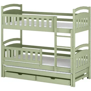 Kids Collective Etagenbett 90x200 cm mit Ausziehbett & zwei Schubladen in Olivgrün , Holzwerkstoff , 90x200 cm , Babymöbel & Kindermöbel, Kinderzimmer & Jugendzimmer, Stockbetten