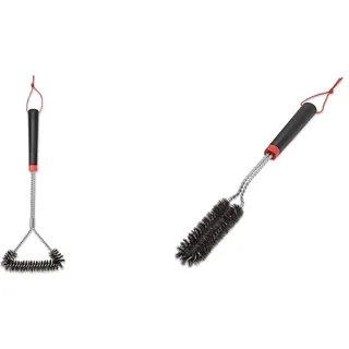 Weber Three-Sided Grill Brush Dreiseitige Grillbürste, 46 cm, Schwarz/Silber, 6278 & 6279 Schmale Grillbürste, Länge 45 cm Schwarz/Silber