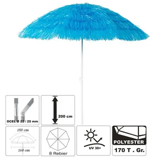 LEX - Hawaii Bastschirm 160cm mit Knick Funktion, Farbe:Blau - Blau