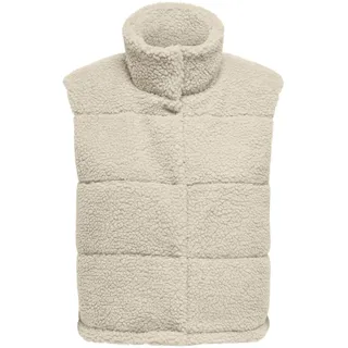 ONLY Damen kurze Teddy Weste ONLSandra Life Kunstpelz Damenweste mit Stehkragen 15320630 Pumice Stone S
