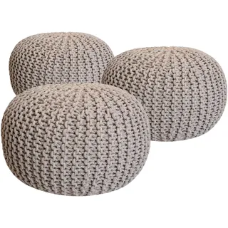 Strickhocker 3er Set Pouf Sitzpouf Sitzpuff Bodenkissen beige Ø 55cm - Beige