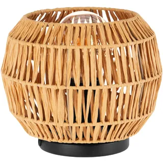 EGLO Tischlampe Sheldon, runde Deko Tischleuchte Wohnzimmer, Nachtischlampe Boho, Schlafzimmer Lampe mit Lampenschirm aus Bast Papier, E27 Fassung, Ø 21 cm