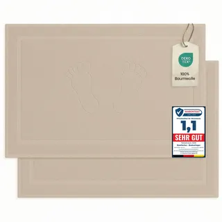 Komfortec Badvorleger Set 2 Teilig, Frottee Duschvorleger, Waschbar Duschmatte & Badteppich, 800 g/m2 &100% Baumwolle, Saugfähig & Schnelltrocknend, 50 x 80 cm, Sand/Beige