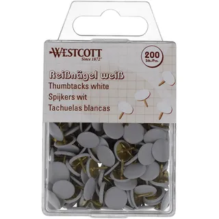 Westcott Reißnägel Weiss 200 Stück | Vorteilspack Reißzwecken mit Kunststoffüberzug | Kopfdurchmesser 10mm | E-10590 00
