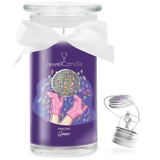 JuwelKerze Dancing Queen Halskette Silber - große Schmuckkerze 80 Std - Duftkerze mit fruchtigem Duft - Kerze mit Schmuck Überraschung - Geschenke für Frauen
