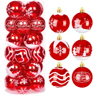 Joiedomi 24 Stück Weihnachtskugeln Ornamente, Deluxe bruchsichere Weihnachtsschmuck für Feiertage, Partydekoration, Baumschmuck und besondere Anlässe (rot und weiß, 6 cm)