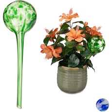 Bild Bewässerungskugel 2er Set, dosierte Pflanzen Bewässerung, Blumentopf, Gießhilfe Büro, Urlaub, Glas Ø 9cm, grün, 2 Stück
