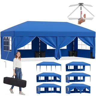 JUMMICO Pop up Pavillon 3x6 wasserdicht stabil Winterfest, One-Touch-Aufbau, Faltpavillon mit Seitenwänden, UV 50+, Shelter ideal für Garten, Innenhof, Camping und Partyzelte. Blau