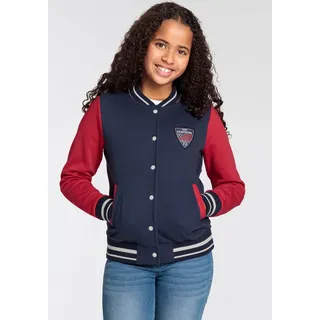 Sweatjacke DELMAO "für Mädchen", Mädchen, Gr. 152/158, blau (marine, rot), angeraute Sweatware, Obermaterial: 100% Baumwolle, Basic hüftlang, Bündchen, Sweatjacken Sweatjacke, im College-Style