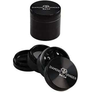 Black Leaf Aluminium-Grinder Diamond groß 4-teilig Ø 40 mm | hochwertiger Aluminium Crusher mit Pollenkammer | Premium Grinder Schwarz | inkl. Schaber