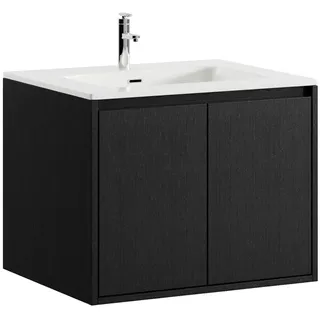 Badezimmer Badmöbel Set Alicante 60 cm - Schwarz Holz - Unterschrank mit Waschbe