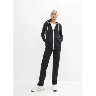 Jogginganzug BONPRIX, Damen, Gr. 52/54 (XXL), schwarz, Sweatware, Obermaterial: 95% Baumwolle, 5% Elasthan, kontrastfarbene Details, unifarben, bequem, Sportanzüge Jogginganzug, bestehend aus Sweatjacke und Jogginghose, kontrastfarbige Details