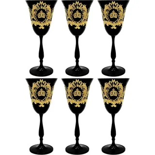 Pompöös by Casa Padrino Luxus Weißweinglas Set Schwarz / Gold Ø 8,7 x H. 20,3 cm - Weißweingläser mit 24 Karat Vergoldung - Pompööse Weingläser designed by Harald Glööckler
