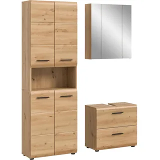 xonox.home – 3 TLG. Badezimmerkombination Ice 135x185x30 cm in Korpus und Front Artisan Oak Nachbildung – Hochwertige Badmöbel-Kombi – modern, pflegeleicht & edel